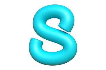 Vibrant tube 3D letter S in matte blue. High quality 3D rendering modern alphabet design for fun projects.