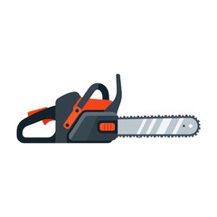 Illustration of a chainsaw with orange and gray details on a white background.