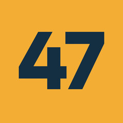 Fototapeta premium Number 47 in dark blue on a yellow background.