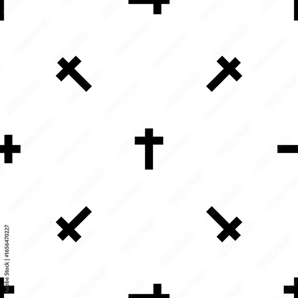 Poster seamless pattern of repeated black cross symbols. elements are evenly spaced and some are rotated. i