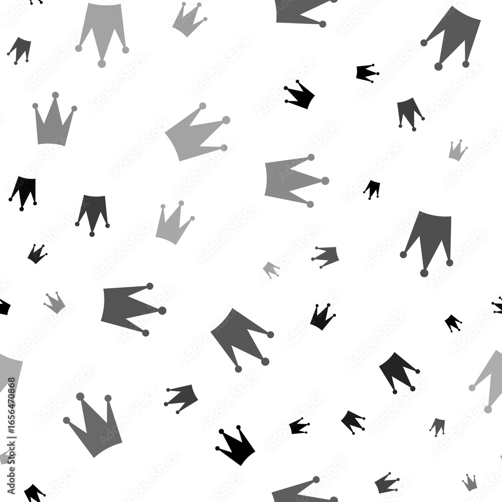 Poster seamless vector pattern with crown symbols, creating a creative monochrome background with rotated e