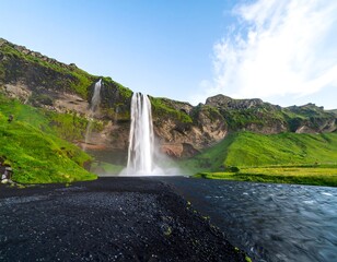 Waterfall cascading down a rocky cliff face
