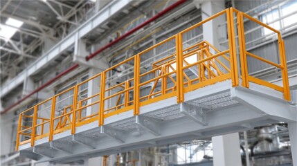 Handrail with yellow paint providing safety in an industrial hall