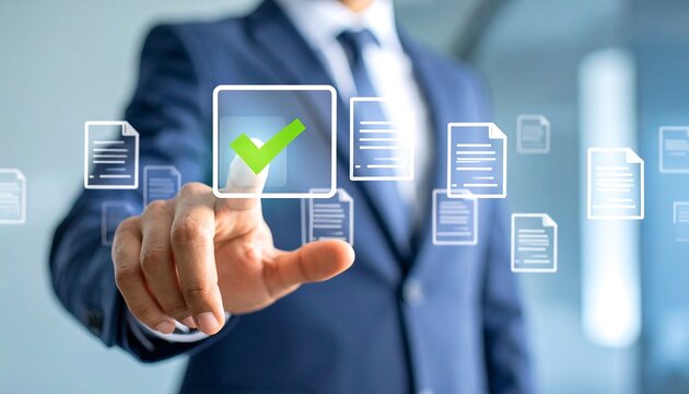 Businessman Approves Documents Online.