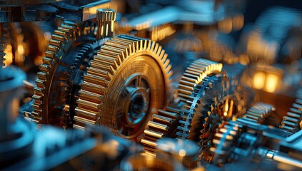 Close-up intricate gears system