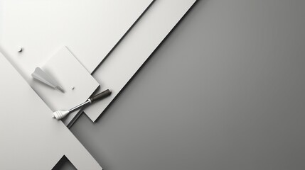 Minimalist White and Gray Office Desk with Notebook and Pen for Creative Workspace