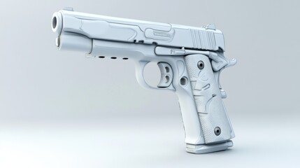 3D model of a handgun, light gray, studio shot