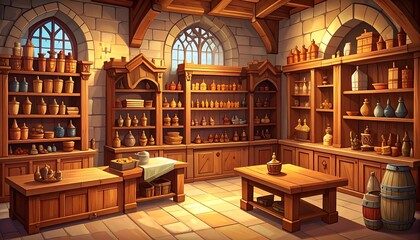 Medieval apothecary interior