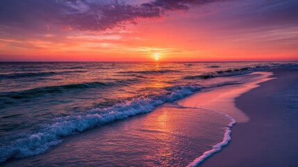 Vibrant sunset over a tranquil beach
