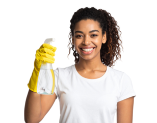 young woman with cleaning tools