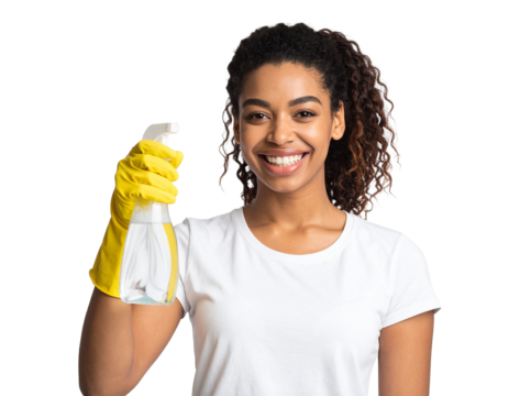 young woman with cleaning tools