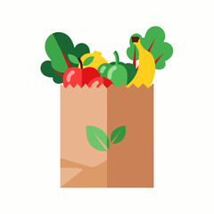 Grocery bag with fresh produce  Minimal Flat Vector Illustration for restaurant, menu, food delivery, templates, and brandless design