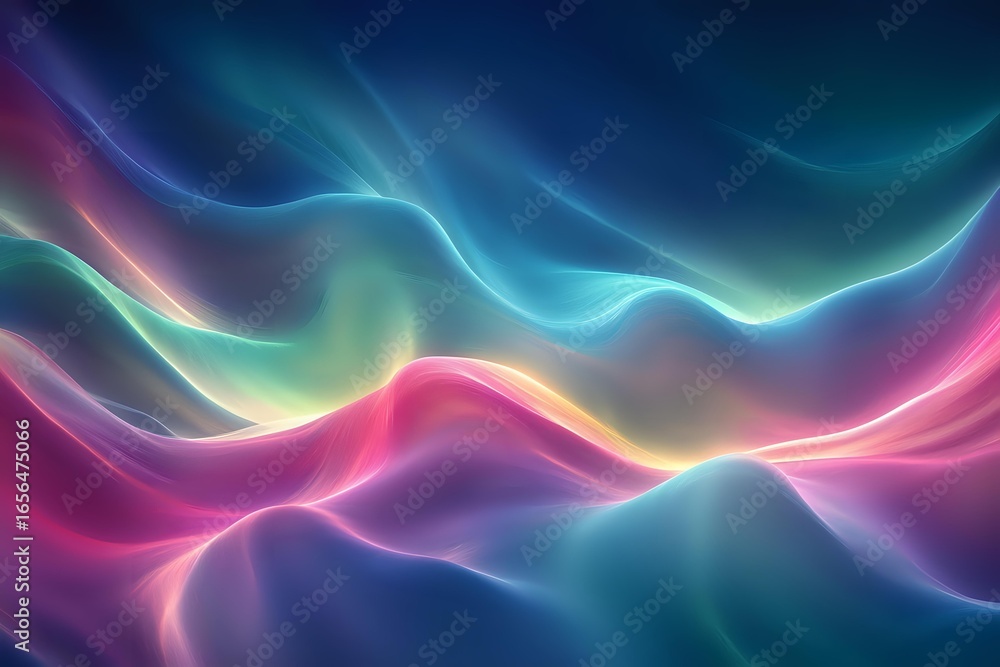 Aufkleber vibrant flowing waves of colorful light creating abstract aurora-like pattern with neon pink, blue, 
