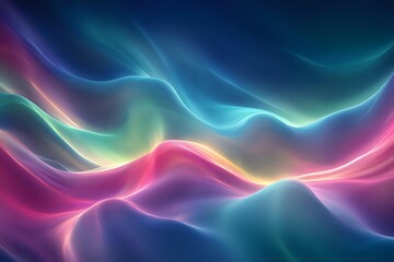 Obraz premium Vibrant flowing waves of colorful light creating abstract aurora-like pattern with neon pink, blue, and green glowing curves against dark background for creative design projects.