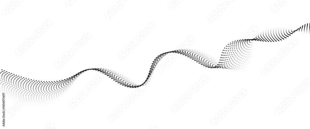 Poster flowing dot wave halftone gradient pattern on transparent background