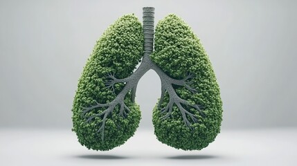 A creative depiction of lungs made from green foliage, symbolizing health and the environment, This image is ideal for projects related to wellness, environmental awareness, and healthcare,