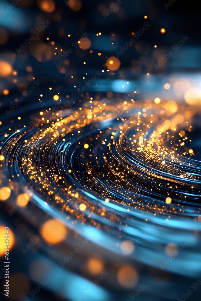Aufkleber abstract swirling pattern with glowing golden particles and blue light trails creating dynamic motio