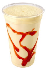 copo com milk shake de baunilha com calda de morango isolado em fundo transparente