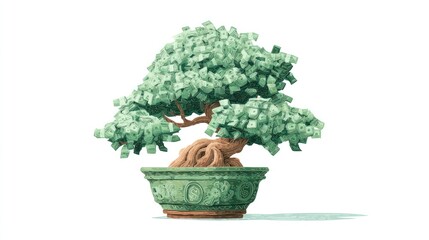 Money bonsai in ornate pot