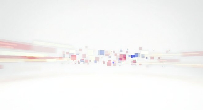 Abstract Geometric Pattern with Red and Blue Squares on White Backdrop