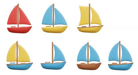 Colorful cartoon sailboats illustration collection