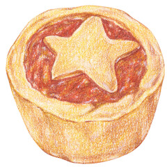 Traditional Christmas Sweet Mince Pies, Vegan Mince Pies With Homemade Mincemeat, Best Christmas Desserts in Watercolor and Colored Pencil Style © Thunyapaphat