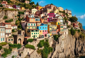 Vibrant houses cling to Manarola's cliffside, Cinque Terre, Italy, ocean, buildings
