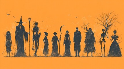Halloween silhouette collection with various spooky characters