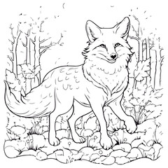 Naklejka premium Coloring book for children fox Black and white vector illustration.