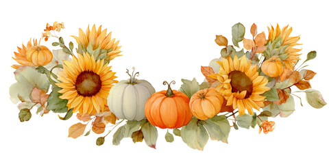 Cheerful autumn sunflower pumpkin harvest border