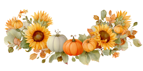 Cheerful autumn sunflower pumpkin harvest border