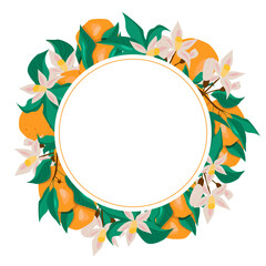 Square Orange Frame with Fruit and Leaves