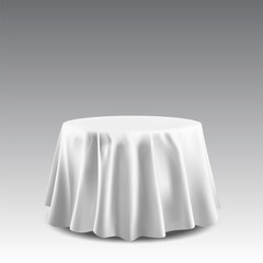 3D Round Table Covered White Fabric Tablecloth