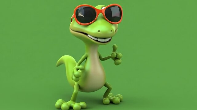 A Cute Green Lizard Character Sunbathing while Wearing Sunglasses