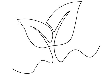 Fototapeta premium Continuous one line drawing of growing sprout with leaves outline vector illustration for eco design 