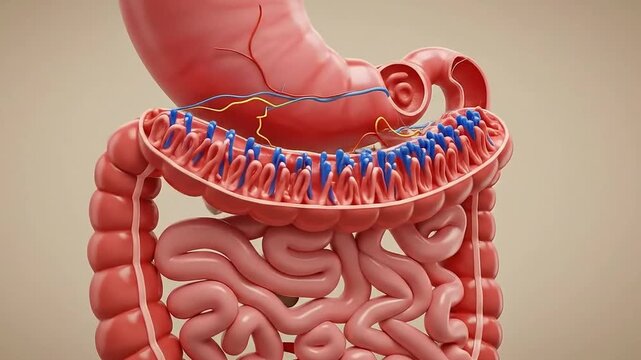 An Animation of the Inside of a Human Intestine with Detailed Villi