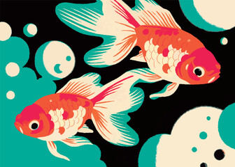 Illustration of goldfish swimming gracefully. Breeding. Freshwater fish. Pet. Breeding. Fish. Ornamental fish.