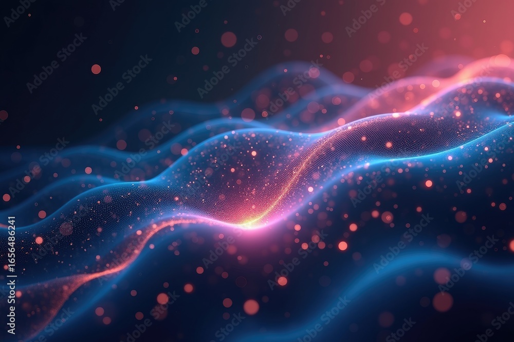 Poster abstract digital design with vibrant colours and particles.