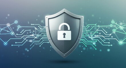 Shield icon with padlock and circuit background