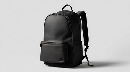 Naklejka premium Classic Black Faux Leather Everyday Backpack for Men and Women