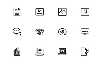 Minimal Storytelling Icon Collection – Flat Linear Outline Vector Symbols Including Book, Writing, Story, Narration, Creativity, Content, Clean Modern Pack for Infographics and Web