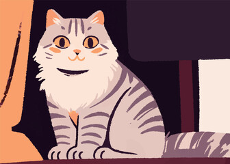 Illustration of a cat. Striped. Cute. Pet. Beloved cat. Domestic cat. Breeding. Family.