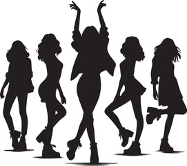 Black and White Dancing People gruop Silhouette Vector