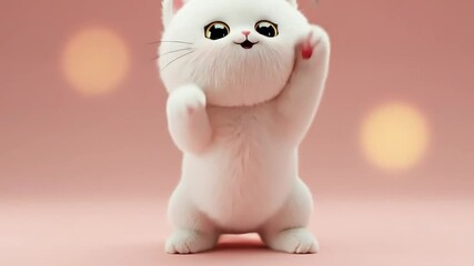 A cute, fluffy white kitten character with big eyes - Powered by Adobe