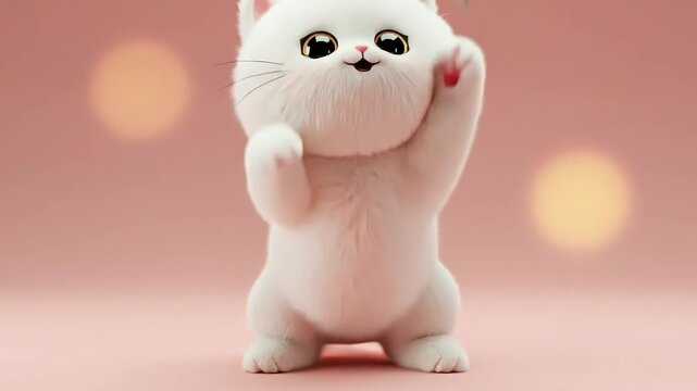 A cute, fluffy white kitten character with big eyes