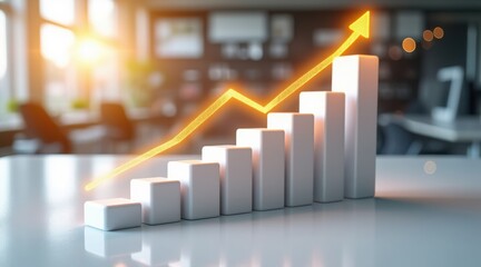 Rising bar chart with upward trend line illustrating business growth