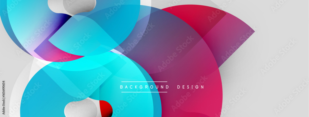 Poster abstract colorful shapes overlap creating dynamic visual effect. gradient hues blend, forming modern