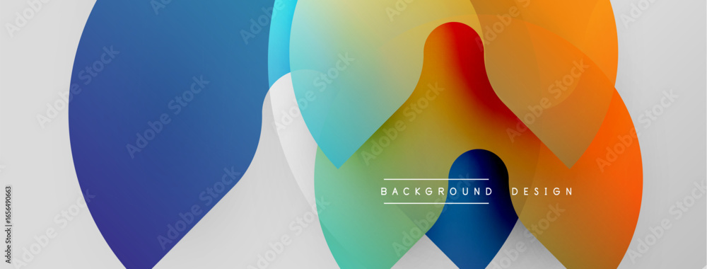 Poster abstract colorful shapes overlap. gradient hues blend, creating dynamic visual effect. modern design