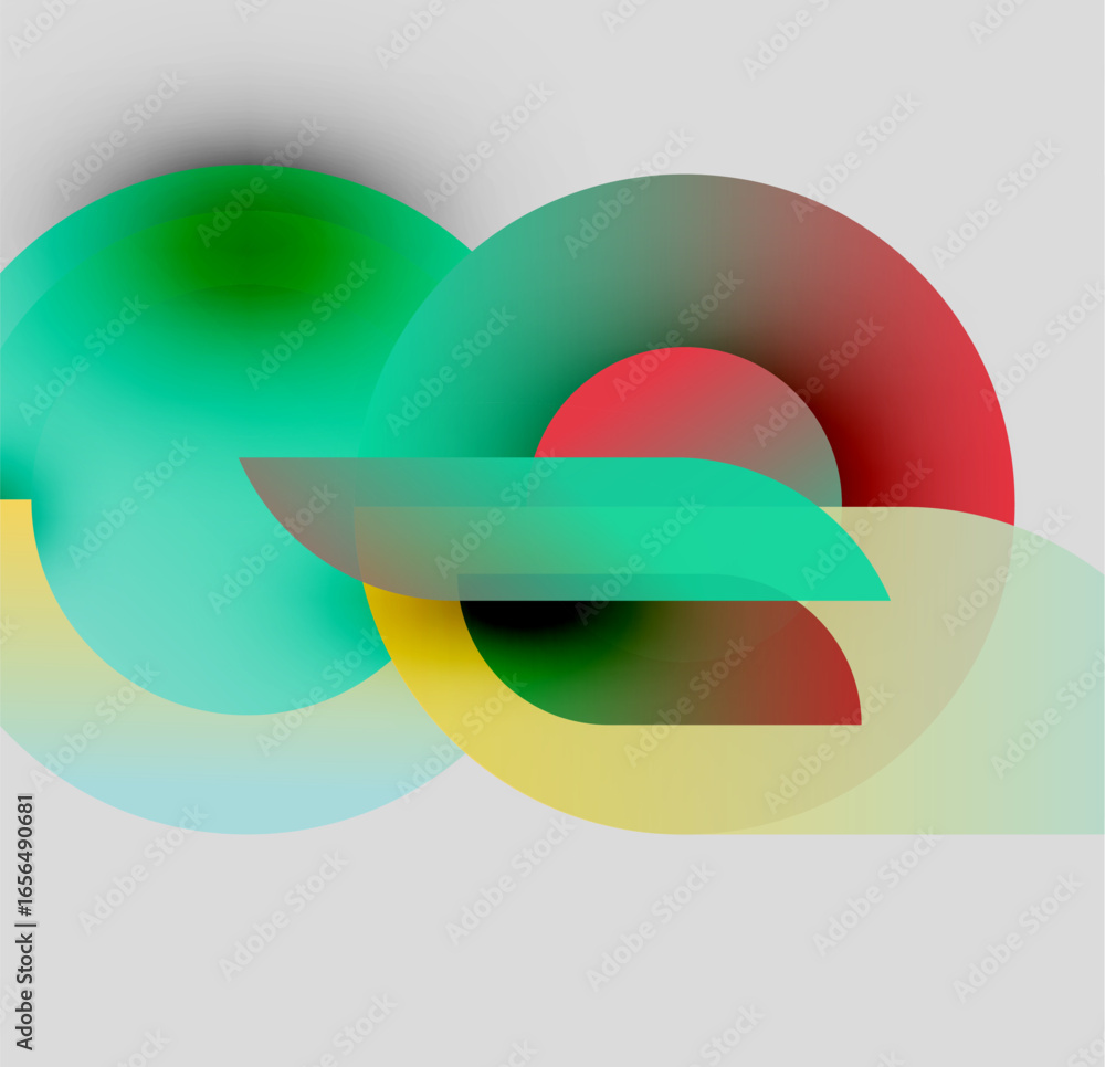 Poster abstract composition. overlapping circles, gradients, vibrant colors create dynamic visual experienc
