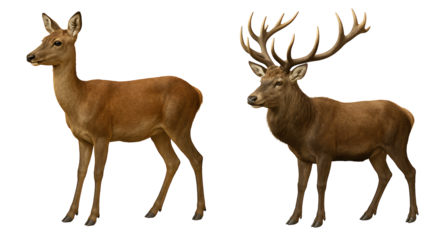 set of animals on a transparent background. roe deer on a transparent background. red deer on a transparent background